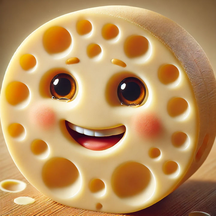 ein animierter Käse mit Gesicht